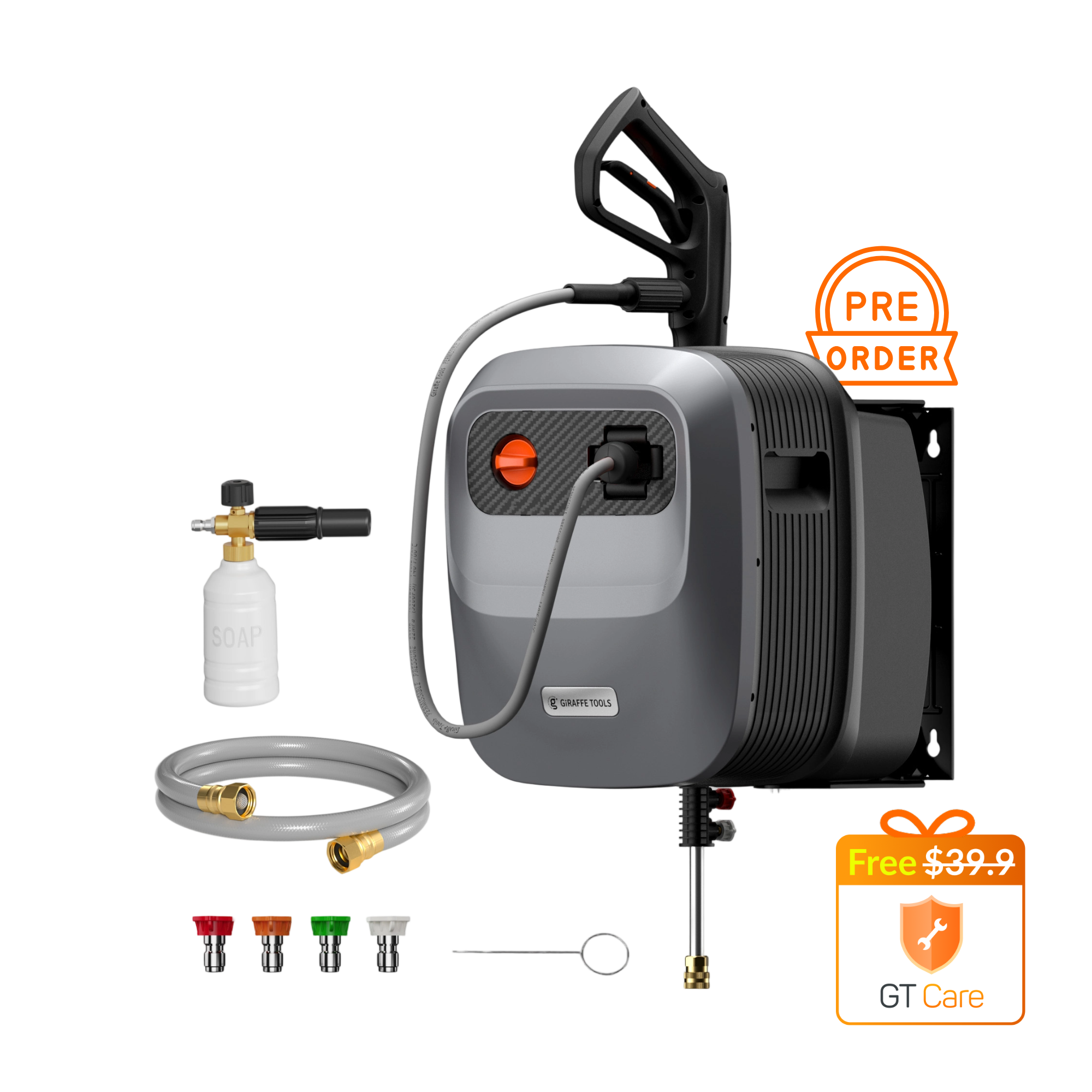 Grandfalls G20 is the newest innovation in our Grandfalls Pressure Washer collection. All-in-one units with a unique rotating wall-mounted design and