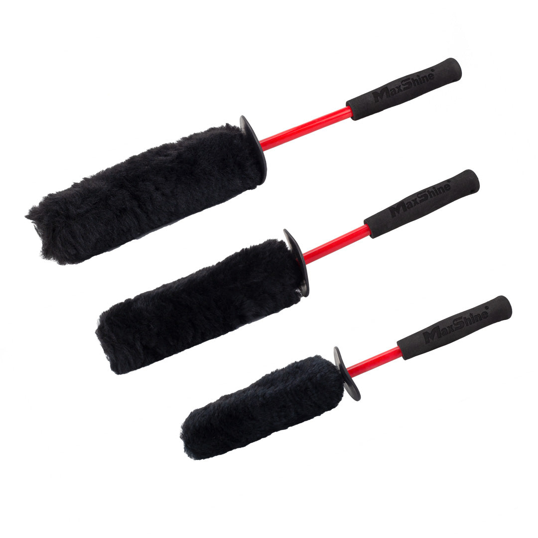 Maxshine Ultimate Wool Wheel Brush Set in use - professional detailing application