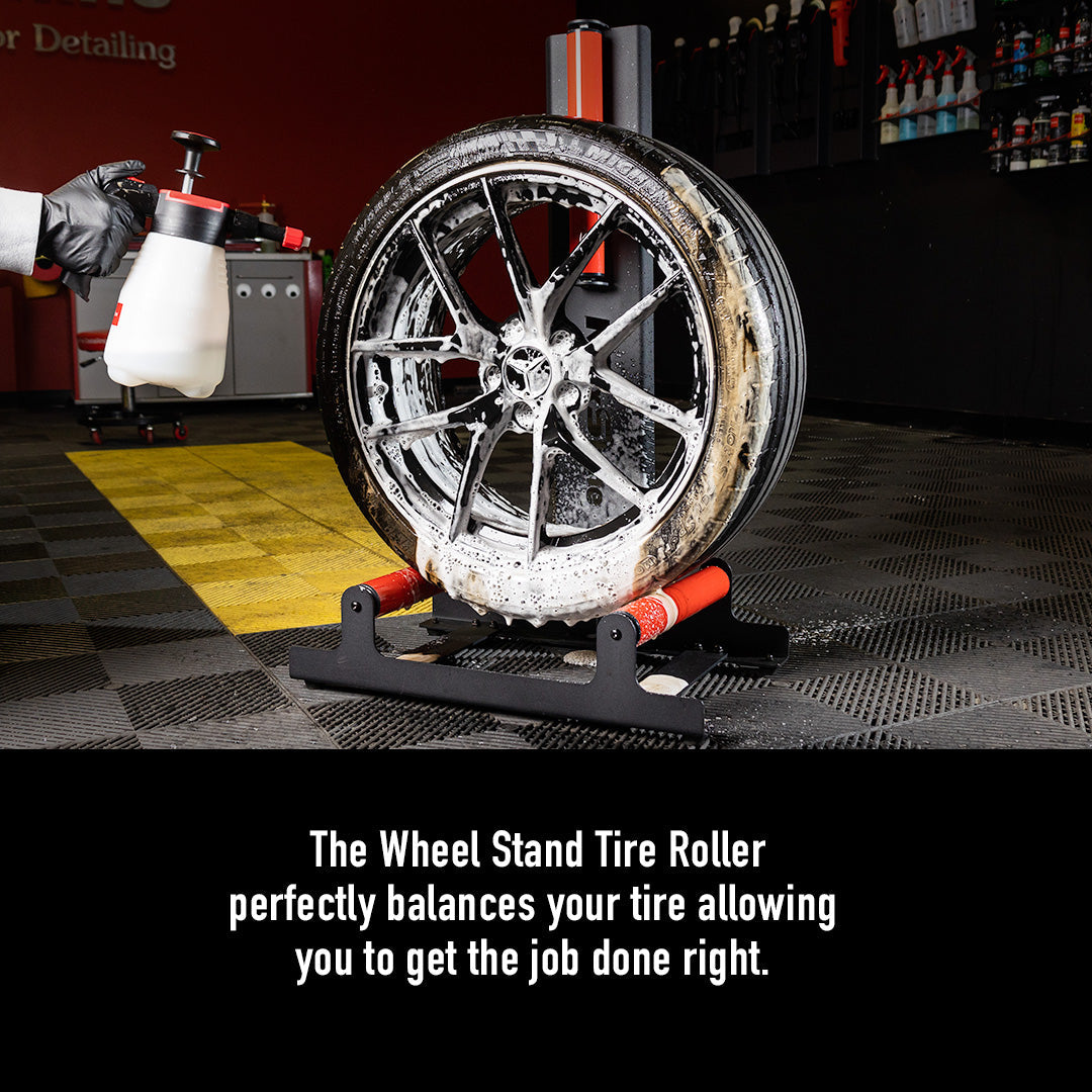 Wheel Stand Tire Roller Easy Wheel Cleaning, Coating, and Polishing The Wheel Stand Tire Roller is a system designed to make cleaning, polishing, and