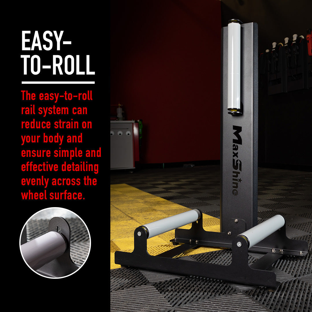 Wheel Stand Tire Roller Easy Wheel Cleaning, Coating, and Polishing The Wheel Stand Tire Roller is a system designed to make cleaning, polishing, and