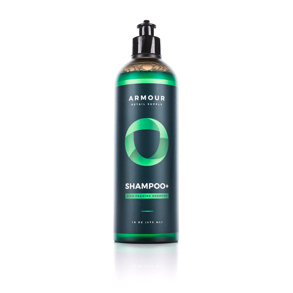 Armour Detail Supply SHAMPOO+ Car Shampoo 16 oz bottle, front label.