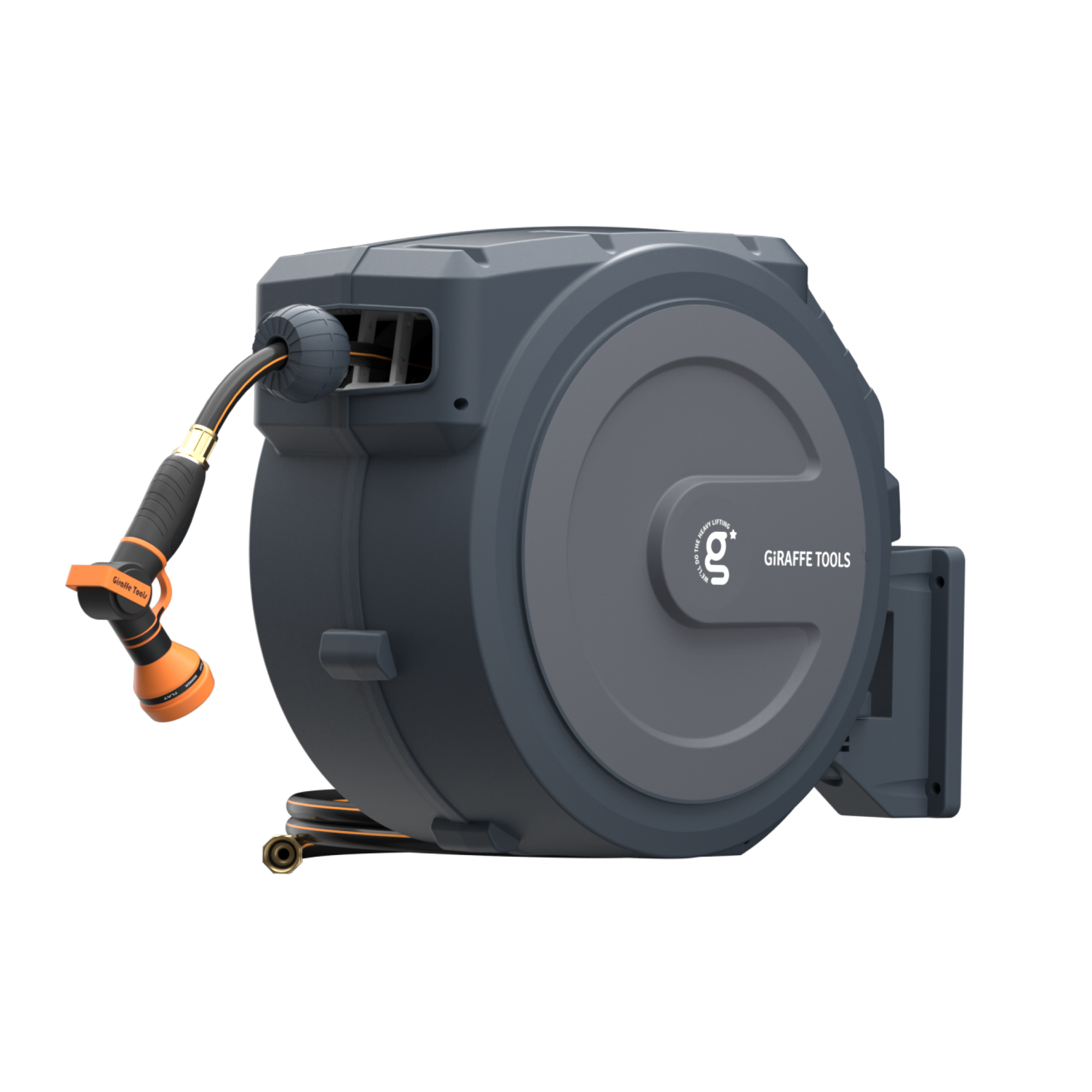 The auto-rewind system, hose locker and 9-mode hose nozzle make the hose reel more convenient to use.
