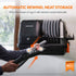 Giraffe Tools Retractable Vacuum Cleaner with 30ft hose. Wall-mounted design, wet & dry use, and auto retraction for effortless garage cleaning.