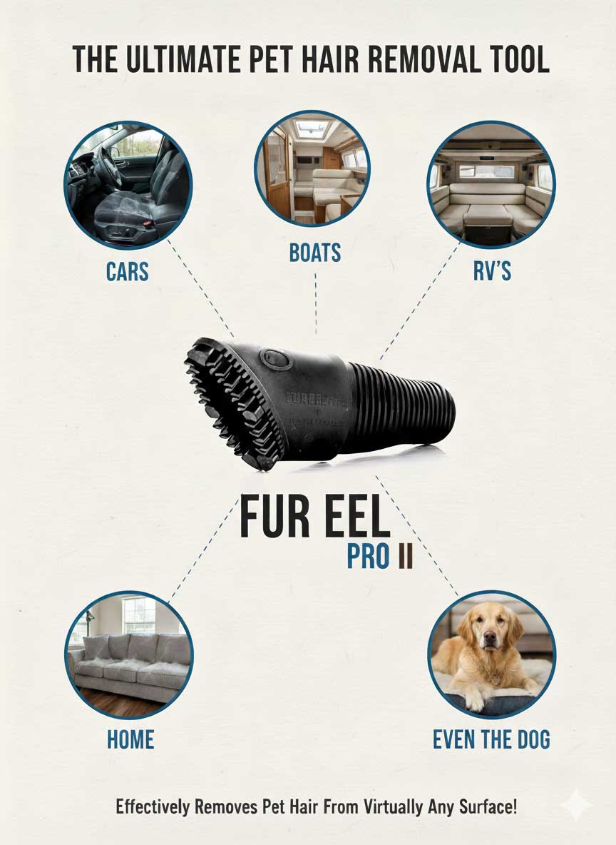 The Best Pet Grooming Vacuum Attachment Combo! Voted the #1 Pet Hair Removal Tool, the Fur Eel Pro II will last 10X longer than our previous model and