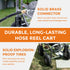 The garden hose cart has a unique guide system and the high-quality materials,which can hold up to 250 feet of 5/8 inch hose.