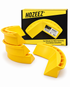 Four yellow Hozeez car wash hose guides with Bishop Innovations packaging on a white background