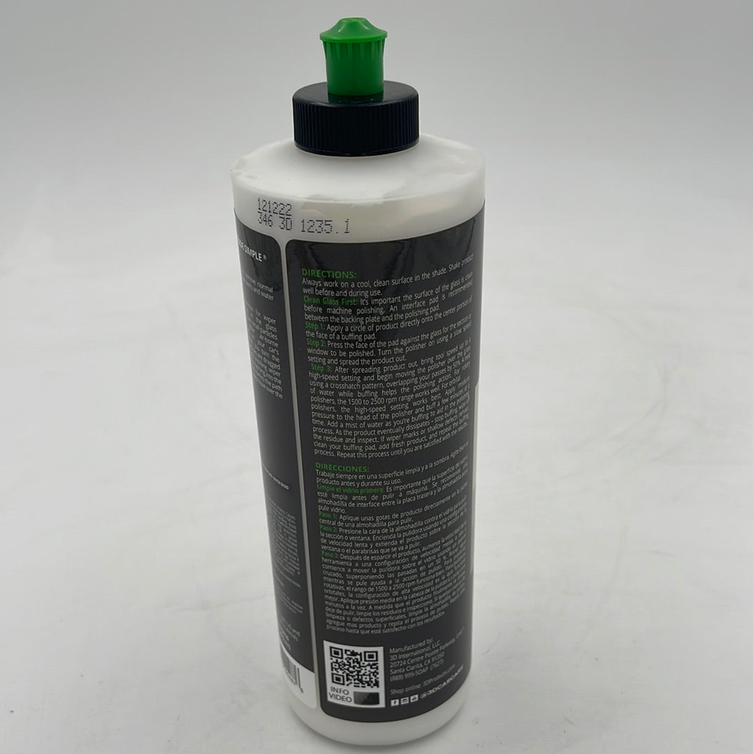 3D Glass Polish 16 oz - back label and directions