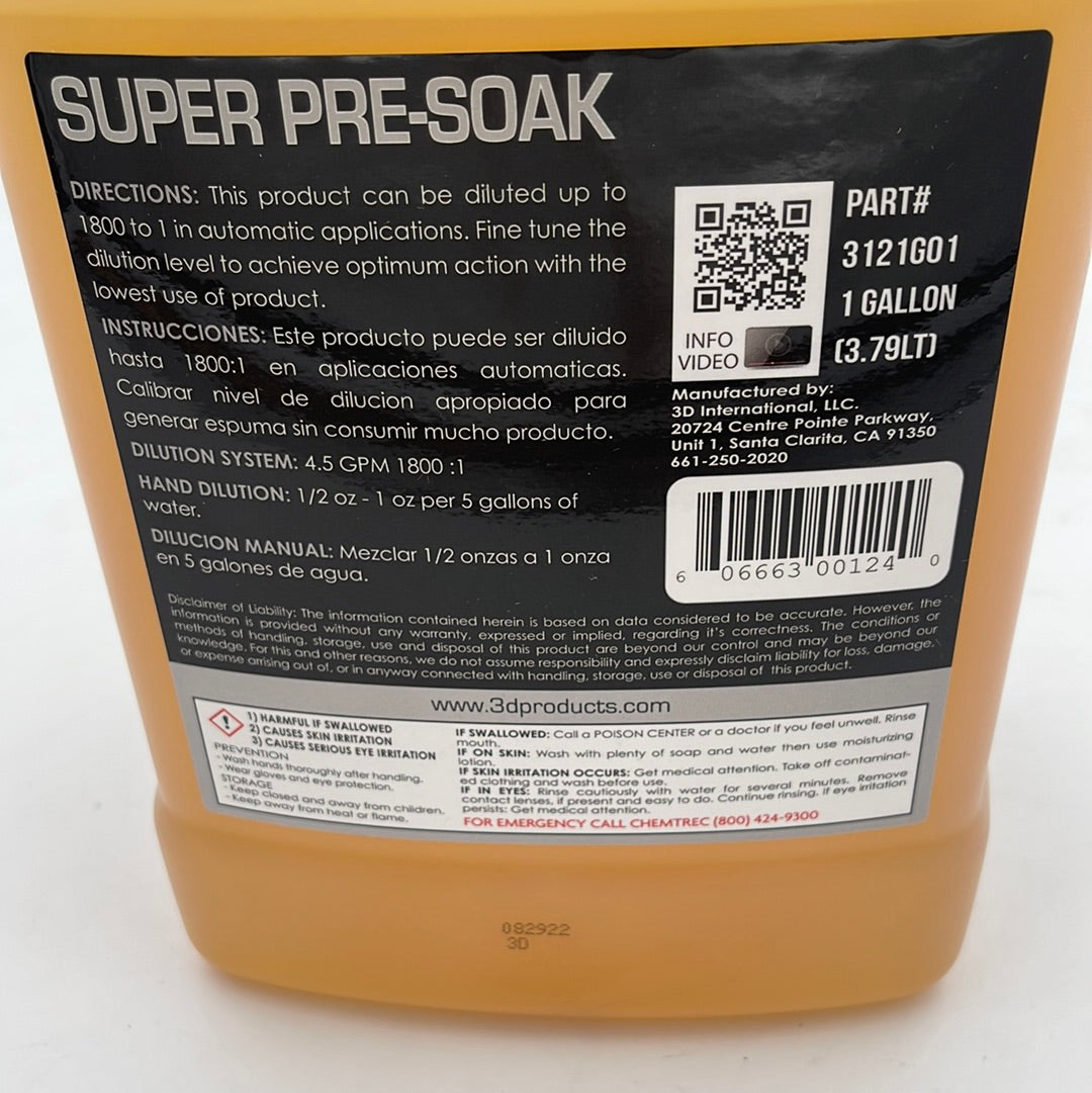 3D Super Pre-Soak Concentrate 1 Gallon - back label and directions