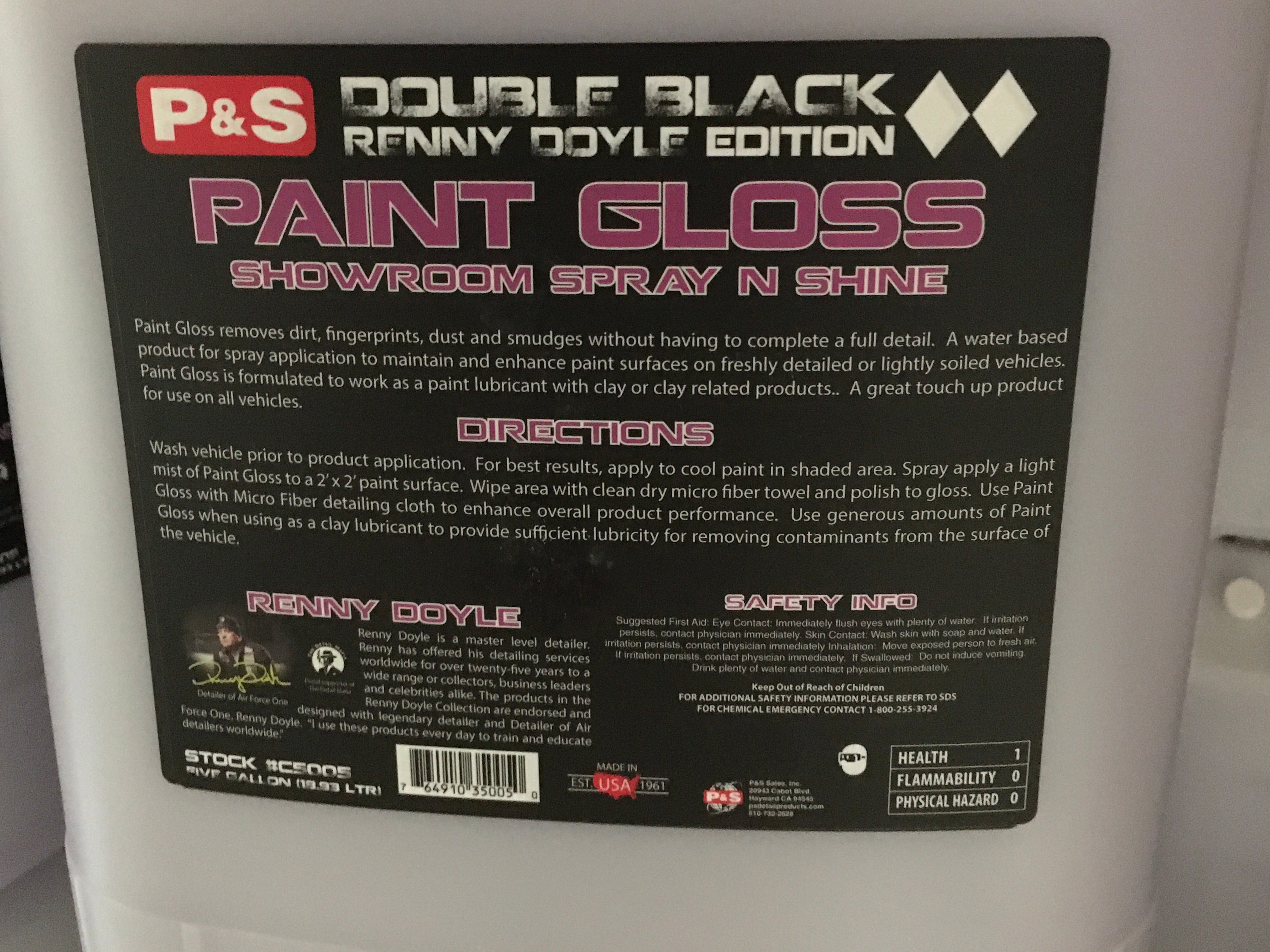 P&S Paint Gloss Showroom Detail Spray - 5 Gallon