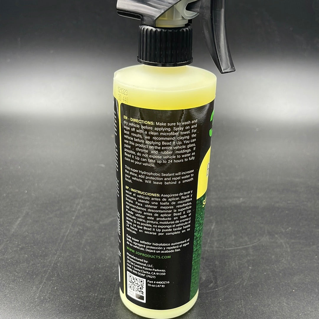 3D Bead It Up Spray Sealant 16 oz - back label and directions