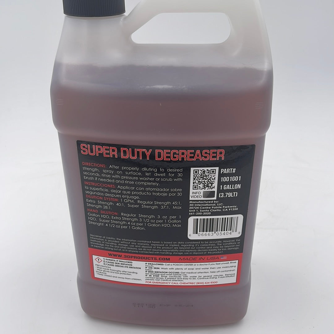 3D Super Duty Degreaser Concentrate 1 Gallon - back label and directions