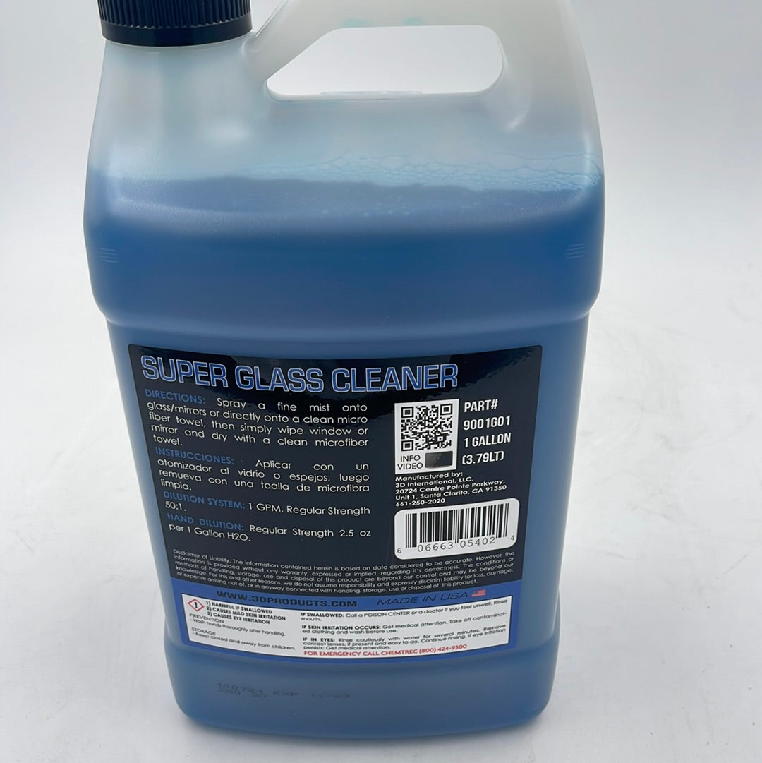 3D Super Glass Cleaner Concentrate 1 Gallon - back label and directions