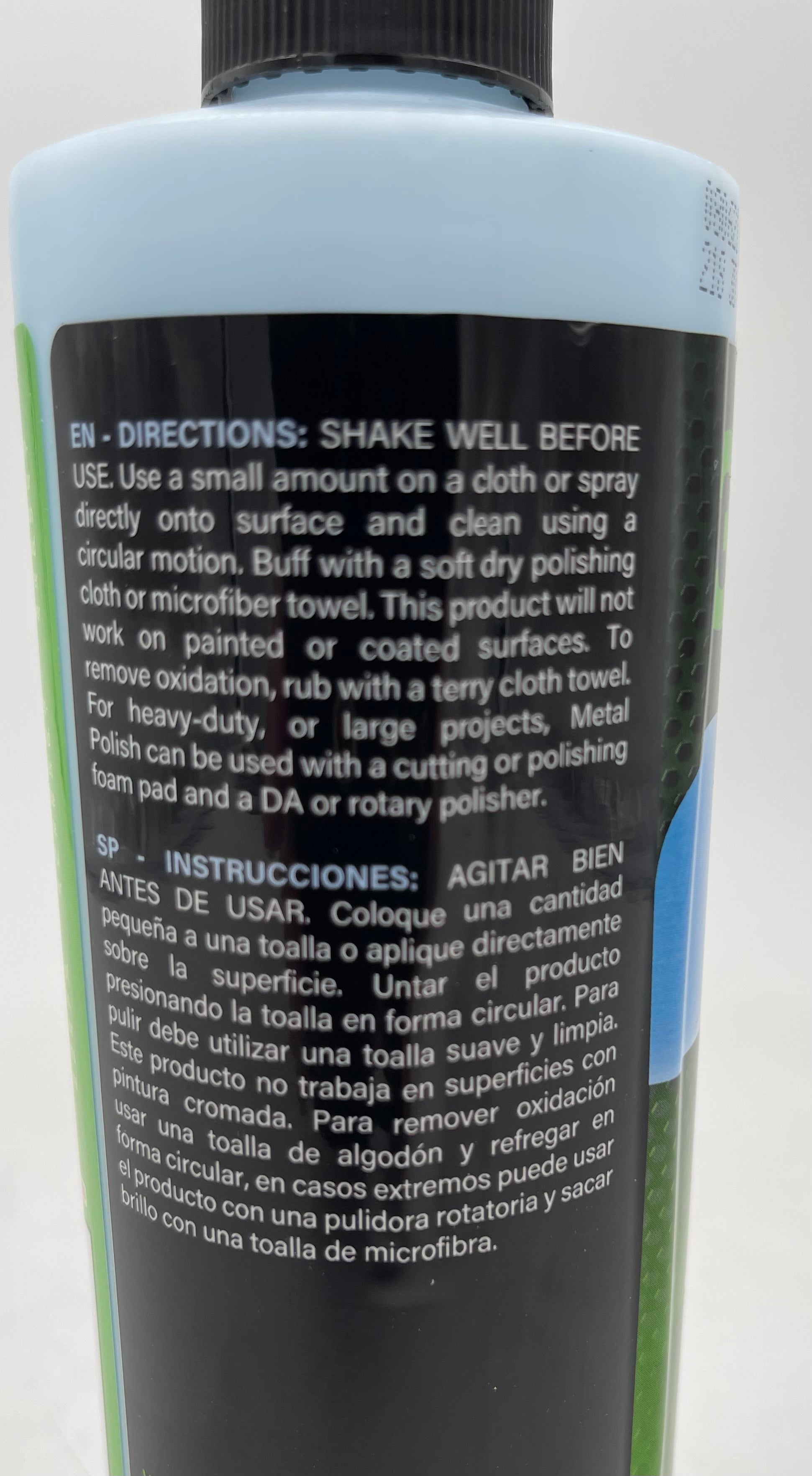 3D Metal Polish 16 oz - back label and directions
