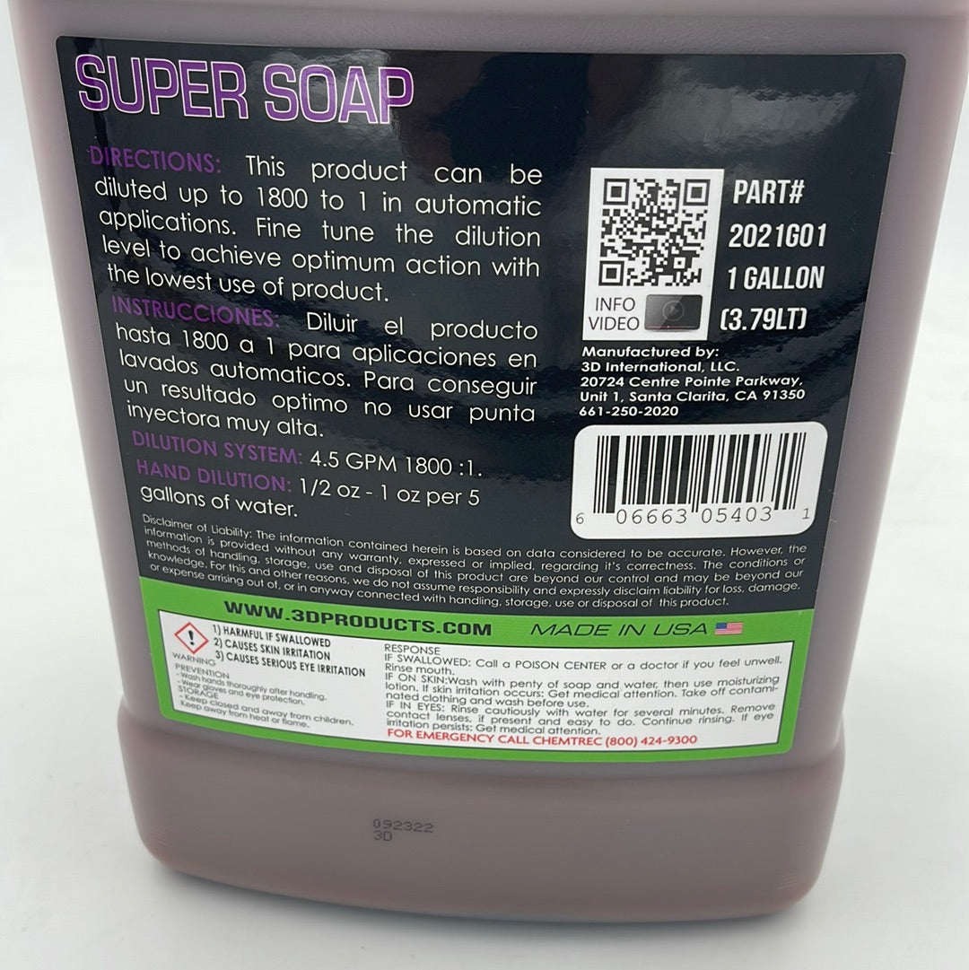 3D Super Soap Concentrate 1 Gallon - back label and directions