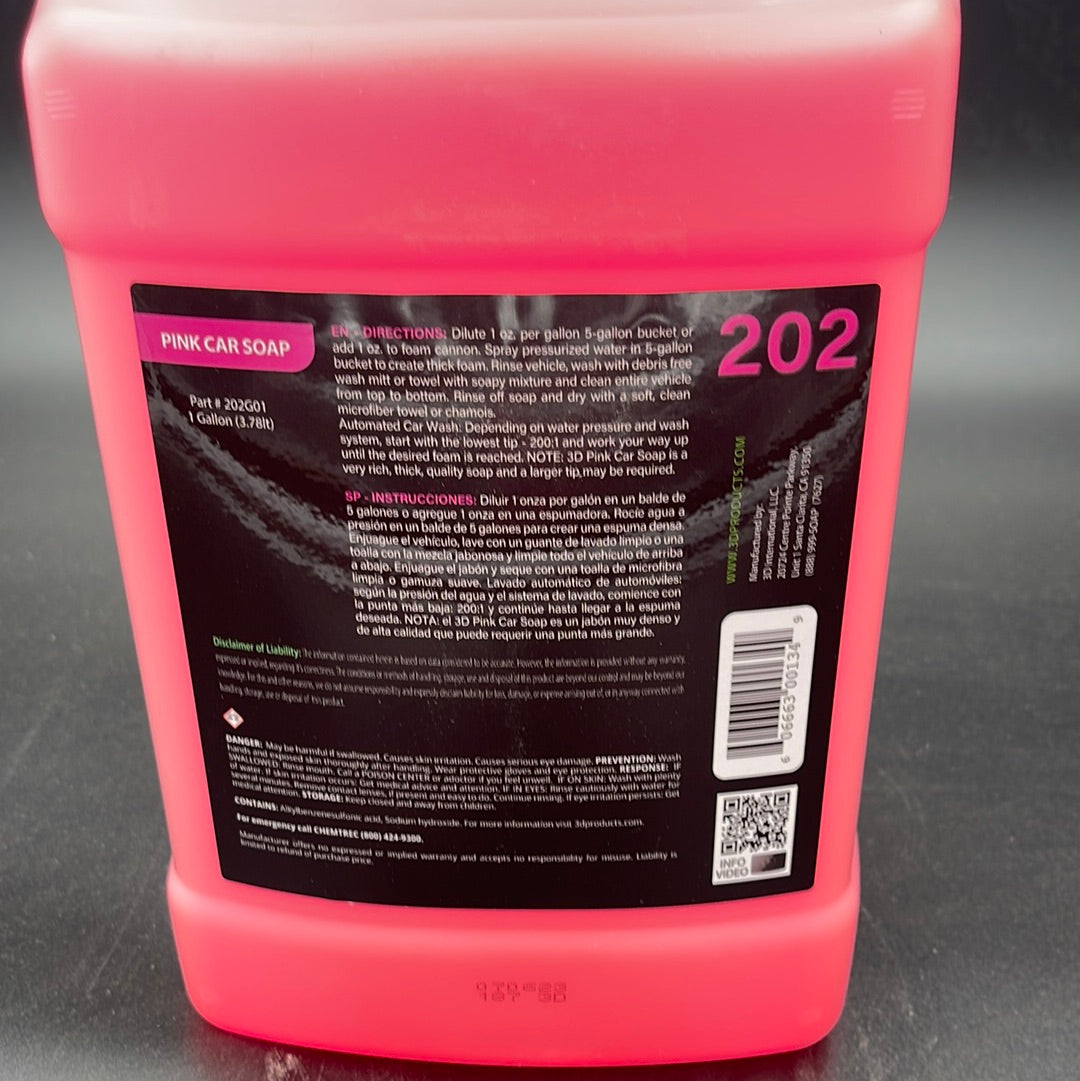 3D Pink Car Wash Soap 1 Gallon - back label and directions