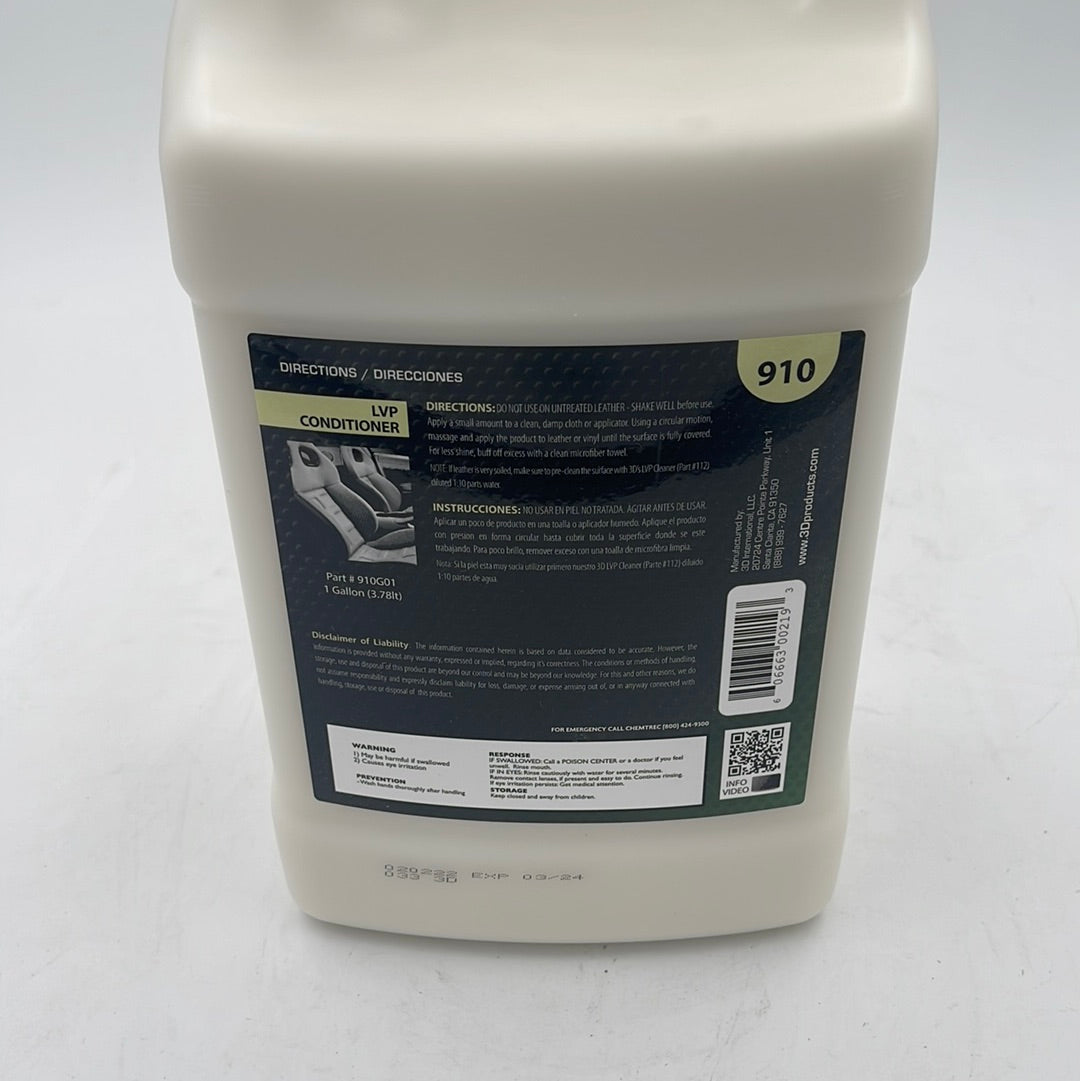 3D LVP Interior Conditioner 1 Gallon - back label and directions