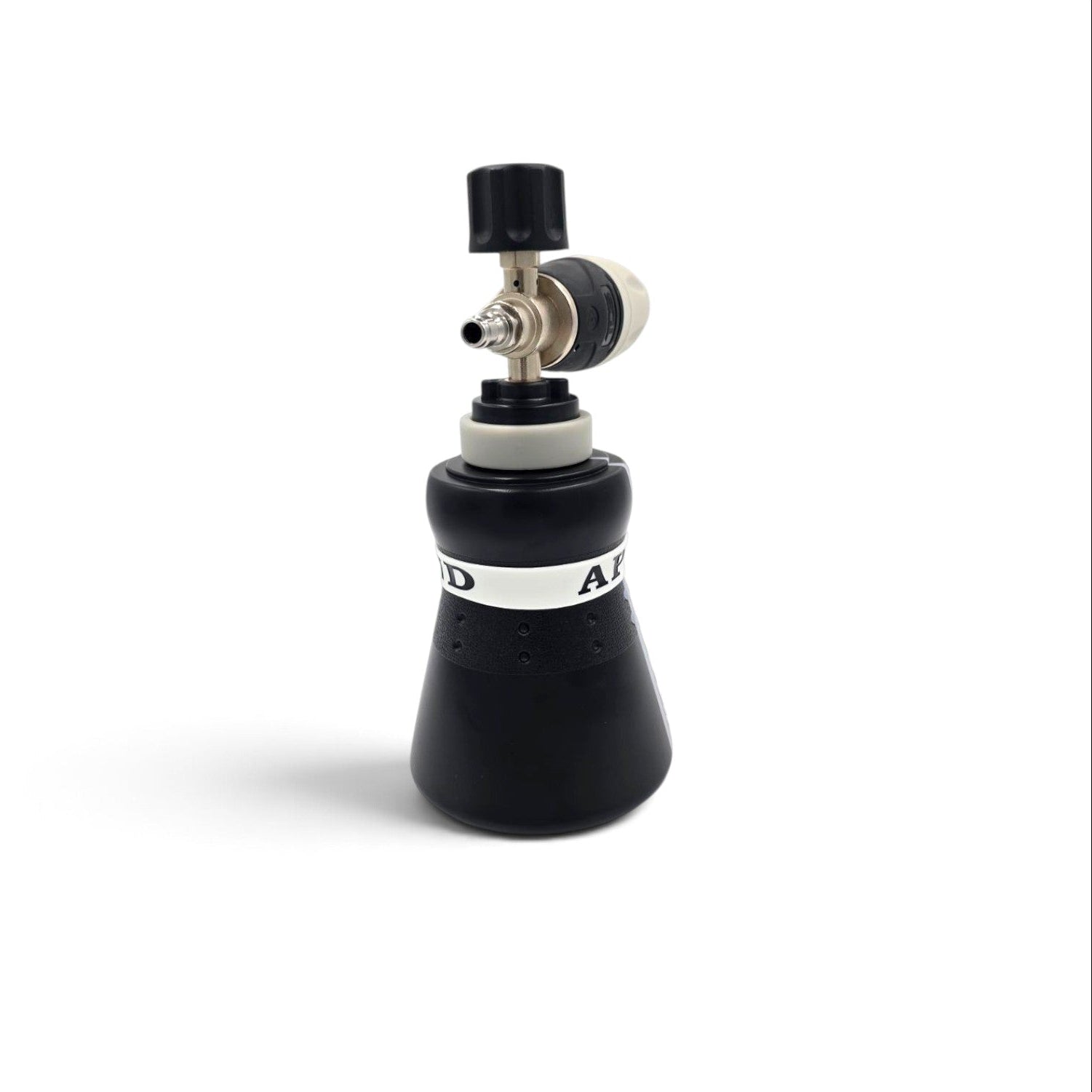 That Detail Shop TDS Apex Foam Cannon with a black bottle and silver metal pressure washer attachment on white background