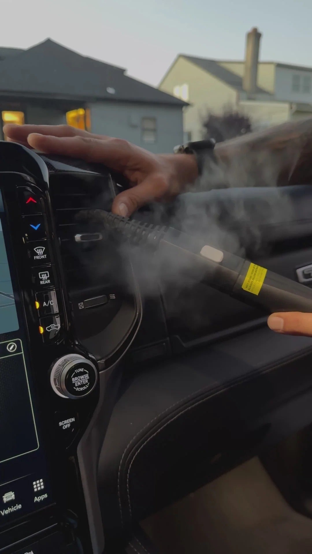 That Detail Shop Bio-Bomb Minis being used to steam clean car air vents. Targeted odor treatment.