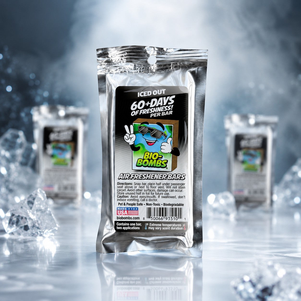 That Detail Shop Bio-Bombs Air Freshener Bars in Iced Out scent, offering 60+ days of freshness per bar.