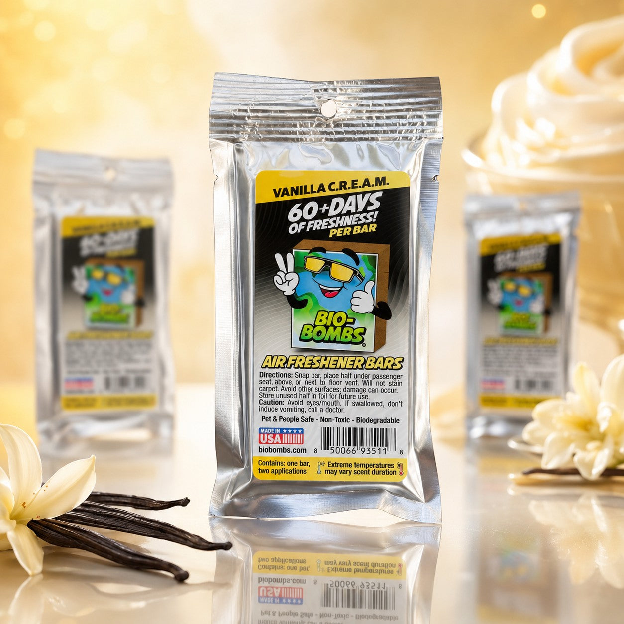 That Detail Shop Bio-Bombs Air Freshener Bars in Vanilla C.R.E.A.M. scent, 60+ days of freshness per bar.
