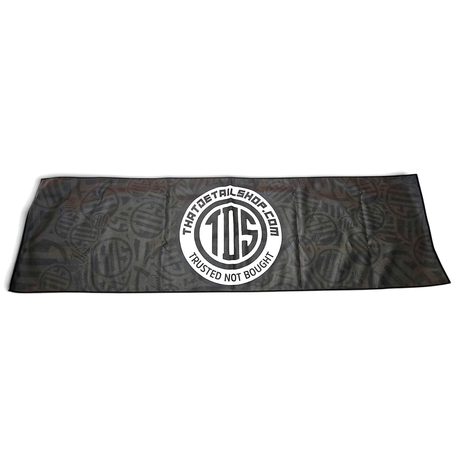 That Detail Shop Cooley heavyweight black cooling towel with white circular logo branding