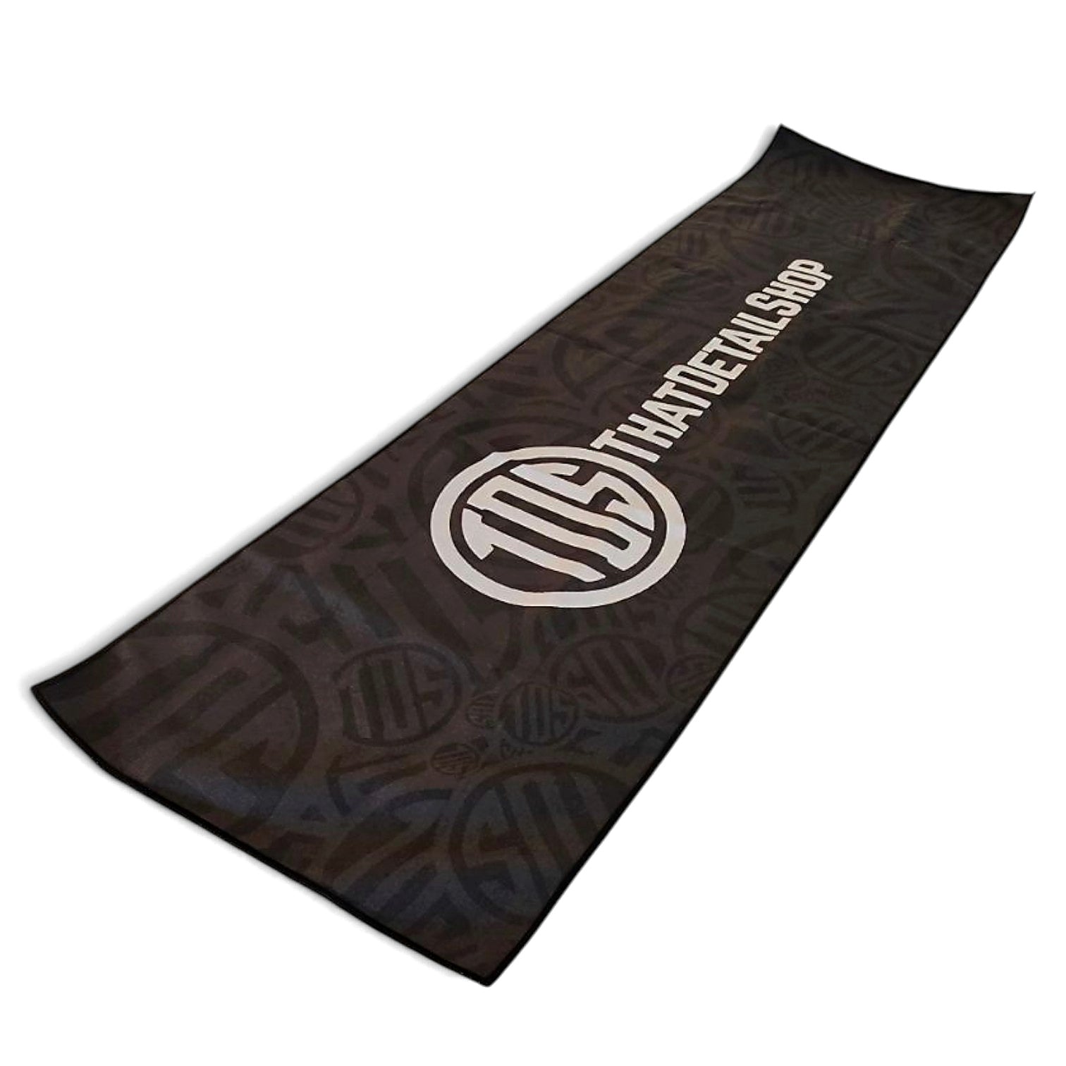 That Detail Shop black heavyweight cooling towel with white logo branding, designed for evaporative heat relief.