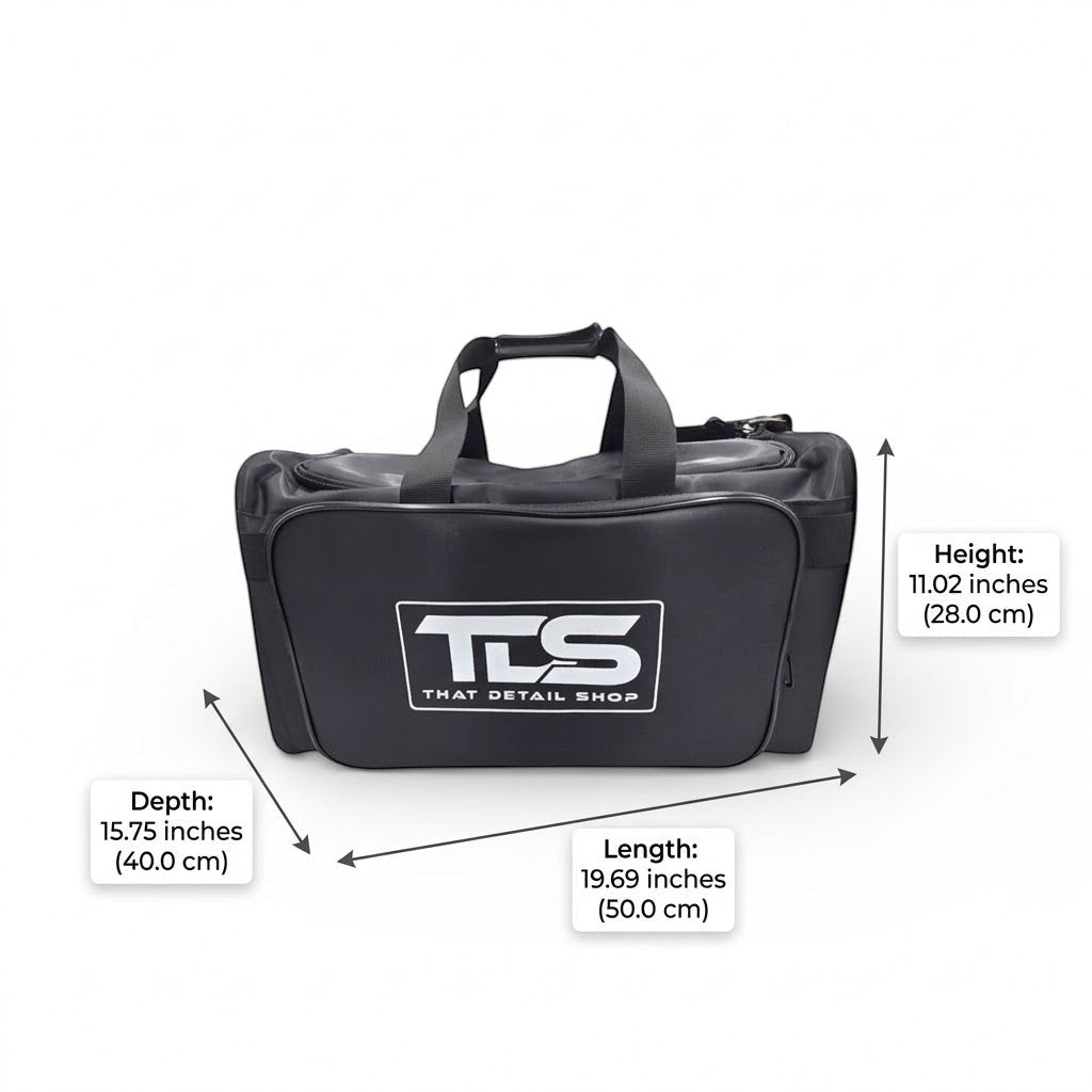 That Detail Shop black detailing bag with TLS logo, 40 x 28 cm, perfect for tools and supplies.