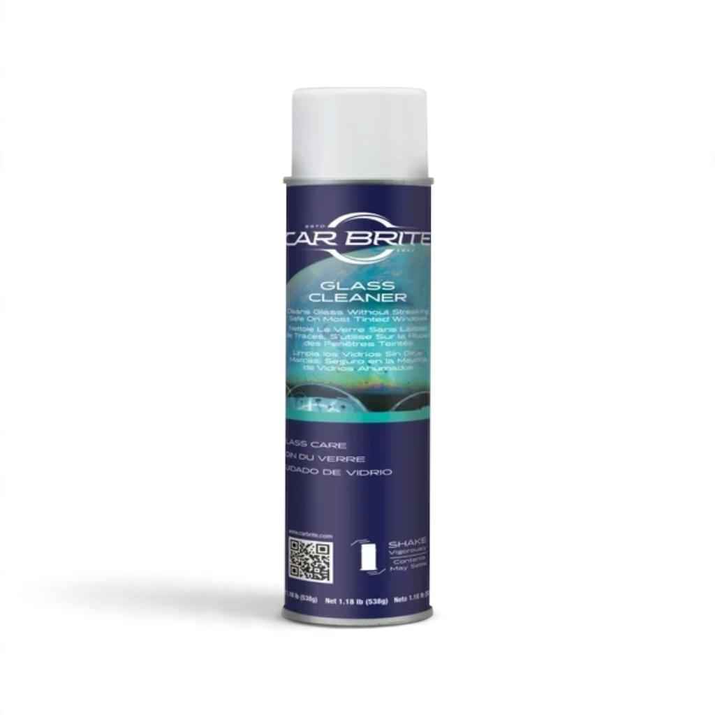 That Detail Shop Car Brite aerosol glass cleaner in a 19 oz can for streak-free cleaning on windows and chrome.