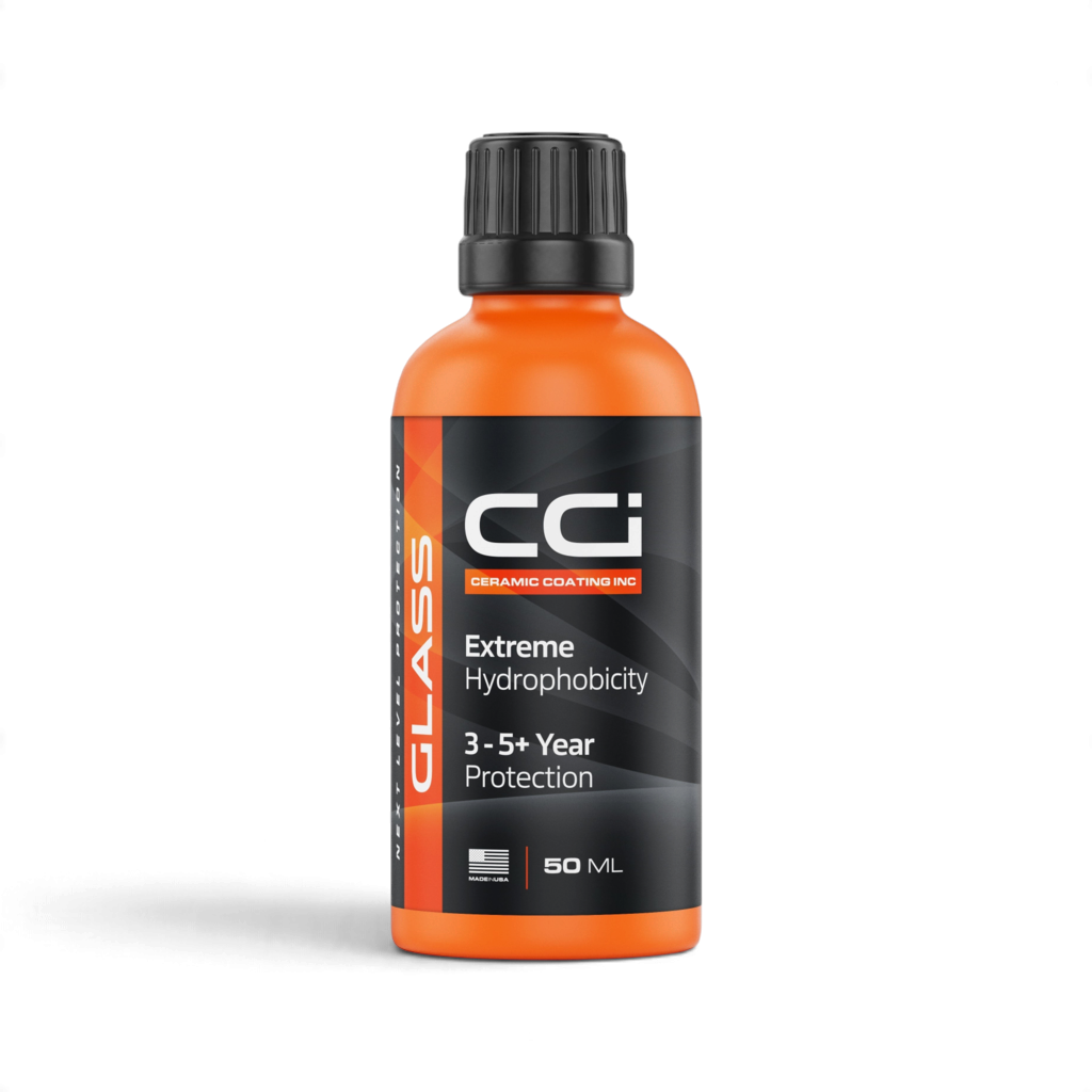 That Detail Shop CCI Glass Coating 50mL bottle with orange finish and black label for water-repellent protection.