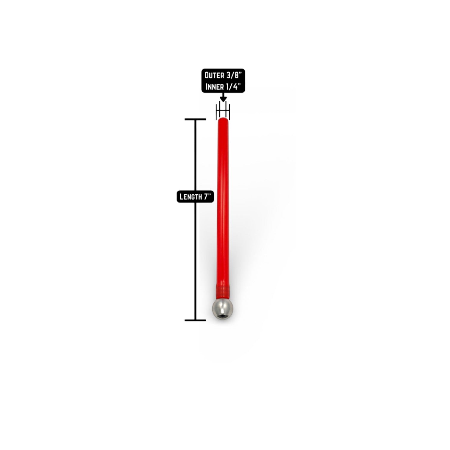 That Detail Shop red silicone foam cannon replacement tube with weighted stainless steel ball and size indicators.