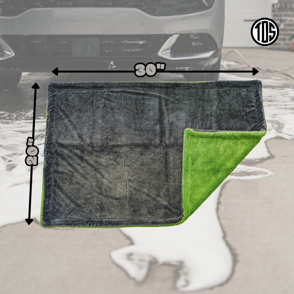 That Detail Shop 20x30 inch green and grey dual twisted-loop microfiber drying towel