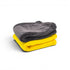 That Detail Shop TDS 1400 MF hybrid microfiber towel, gray twisted loop side over yellow waffle weave side. 14.5x14.5 inch.