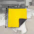 That Detail Shop yellow and gray hybrid microfiber towel with waffle weave and twisted loop sides, 14.5x14.5 inches.