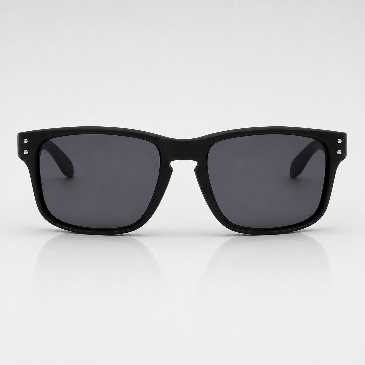 That Detail Shop polarized sunglasses with a matte black square frame and dark lenses on a light background