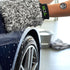 That Detail Shop high-pile microfiber wash mitt in lime green and black, with elastic cuff, used for scratch-free car washing.