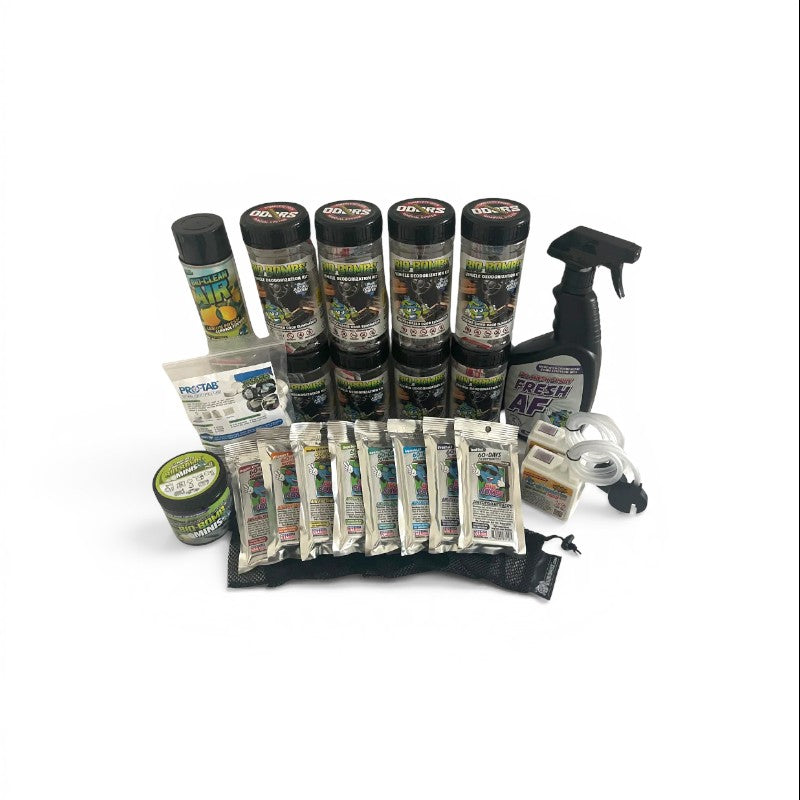 That Detail Shop Auto Detailer Odor Removal Starter Kit (Deluxe) with spray bottle, canisters, and packets.