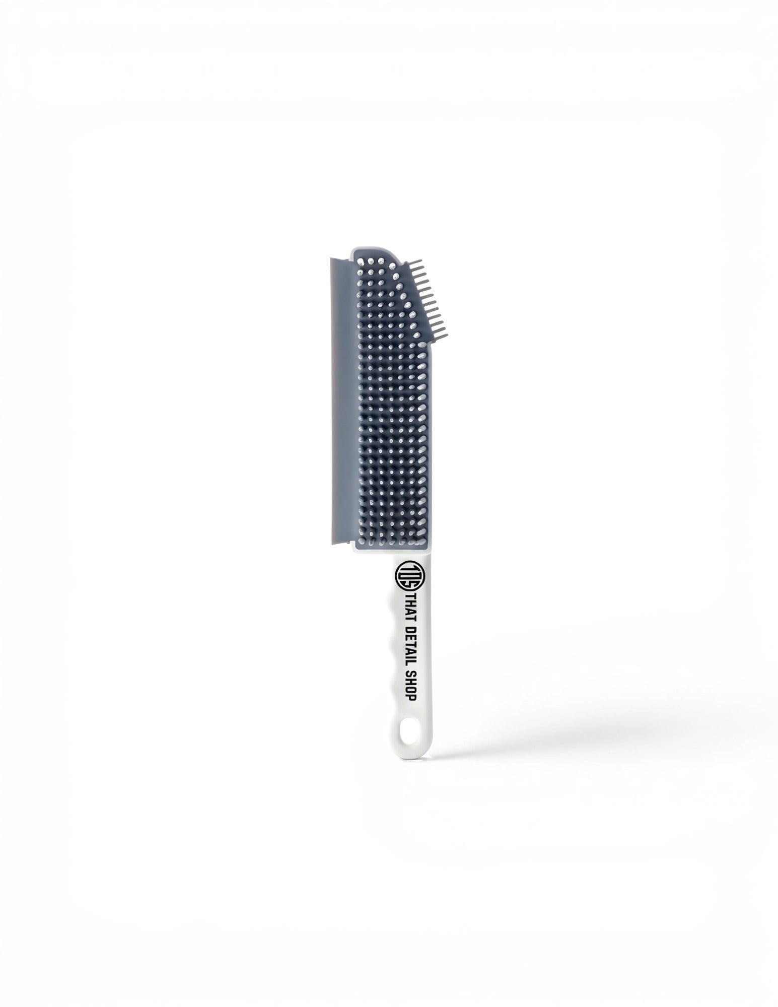 That Detail Shop TDS PHB pet hair brush with grey silicone bristles and white handle for removing pet hair from fabric.