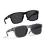 That Detail Shop polarized sunglasses in matte black and frost gray with square frames and subtle temple branding.