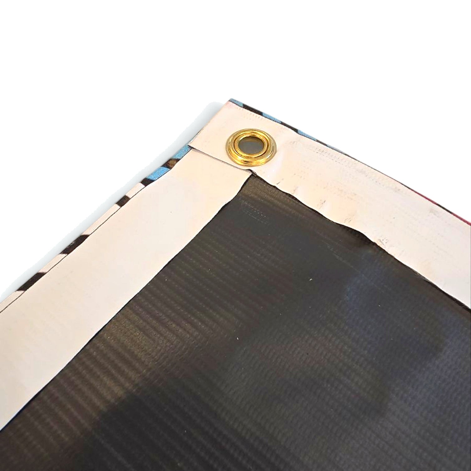 That Detail Shop banner corner detail showing durable PVC material and a reinforced brass grommet for easy hanging.