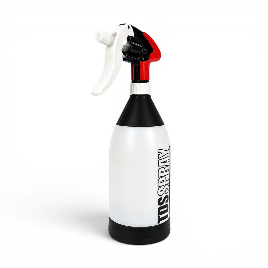 That Detail Shop TDS 360 Spray Bottle Kit, white translucent plastic bottle with black and red trigger sprayer.