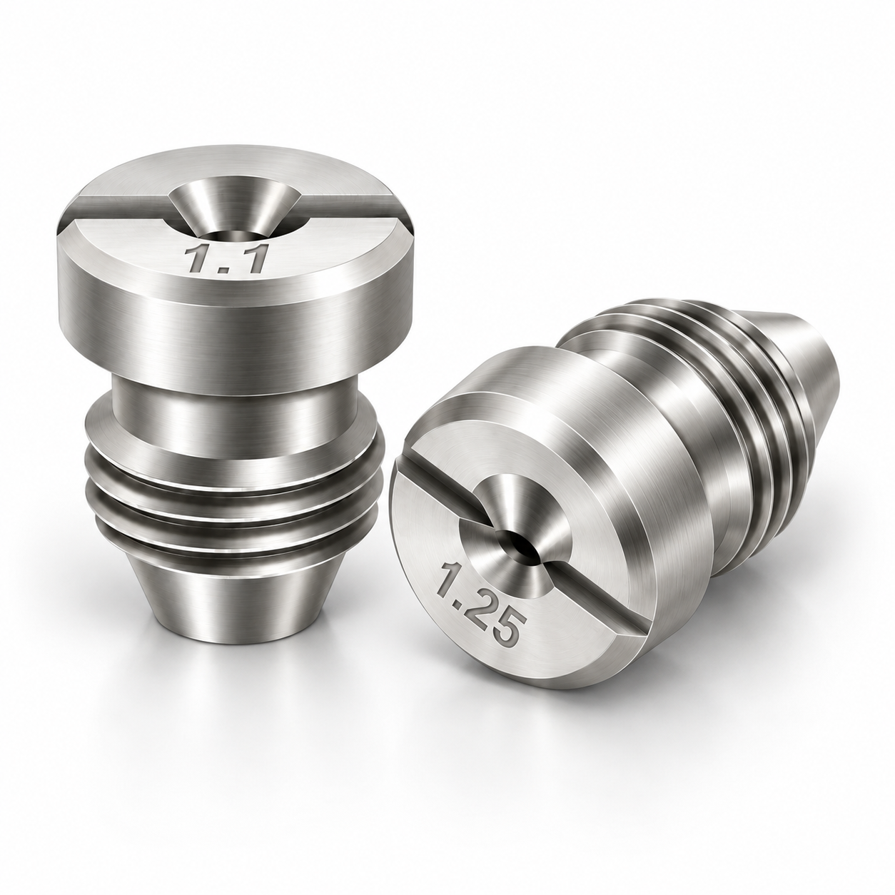 That Detail Shop stainless steel foam cannon orifice nozzles in 1.1mm and 1.25mm sizes for pressure washer equipment.