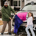 That Detail Shop TDS 1600 DT drying towel in purple and pink microfiber, 20x30 inches, with a man and child.