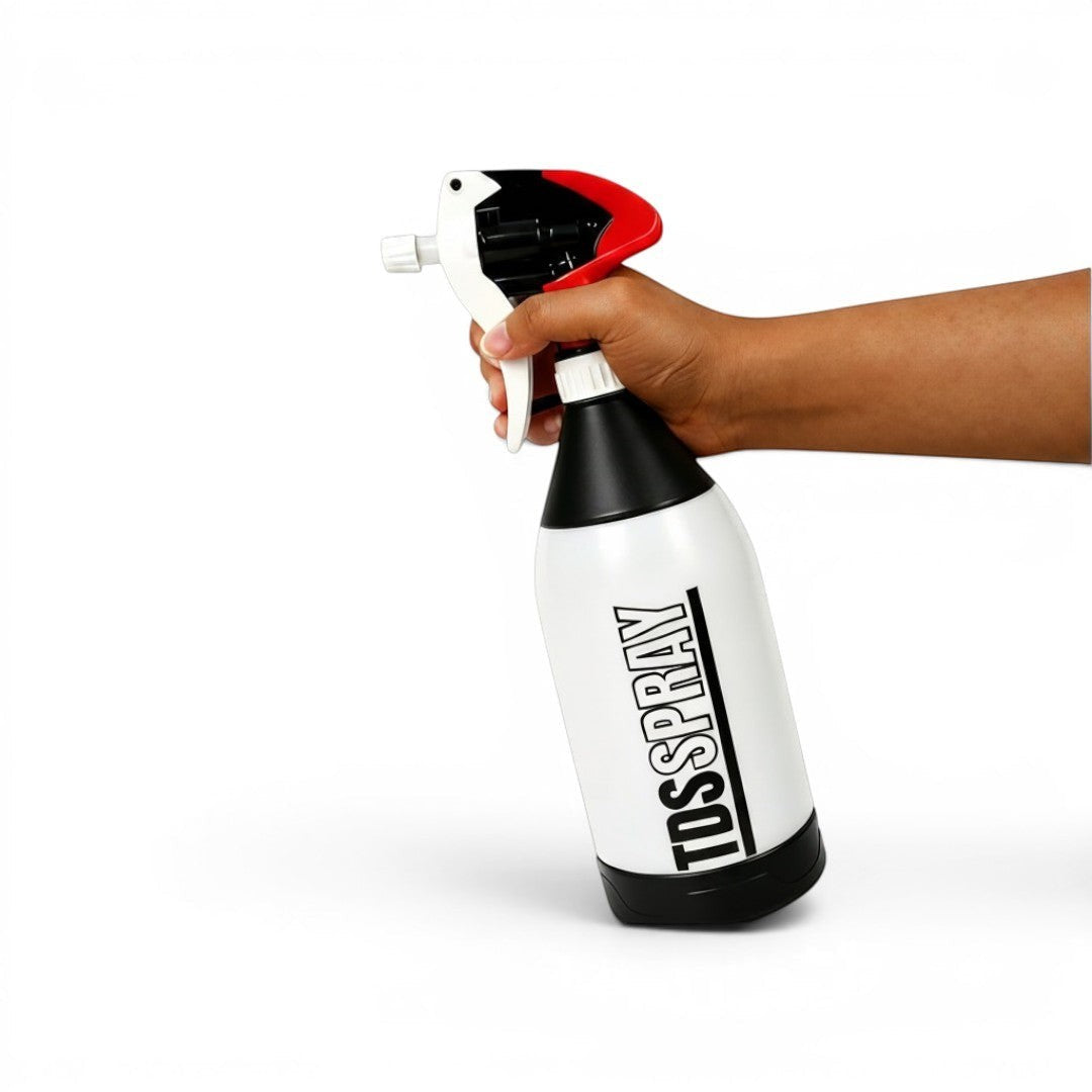 That Detail Shop TDS 360 Spray Bottle Kit, white plastic bottle with black and red trigger sprayer.