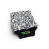 That Detail Shop wash mitt, black and white high-pile microfiber with black elastic cuff and green logo.