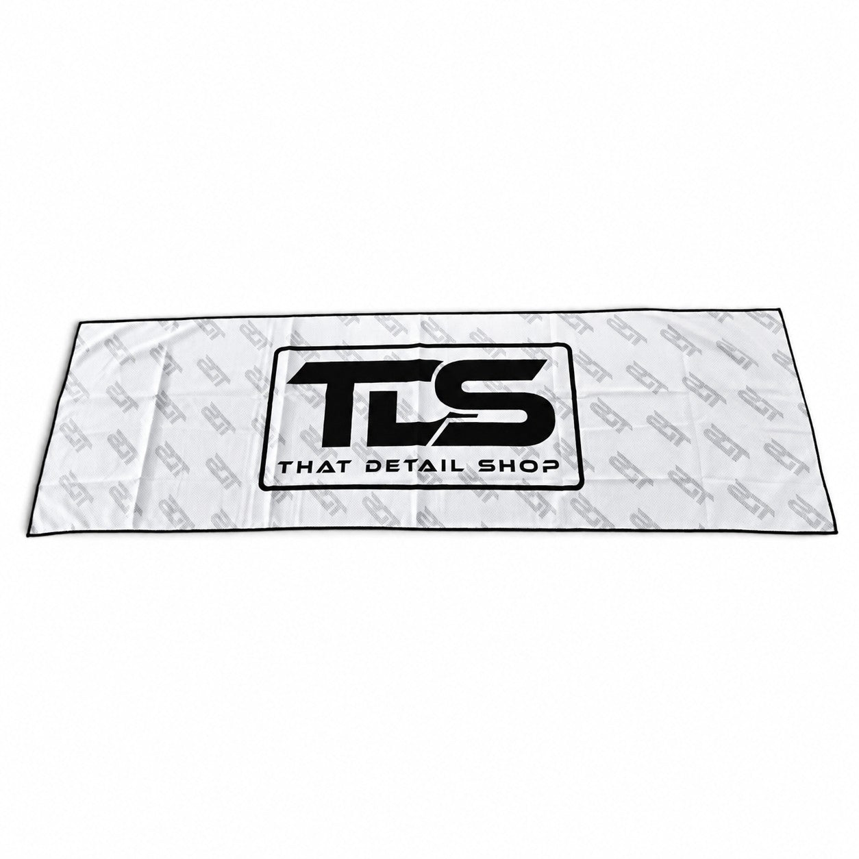 That Detail Shop white lightweight cooling towel with black logo branding, designed for evaporative heat relief.