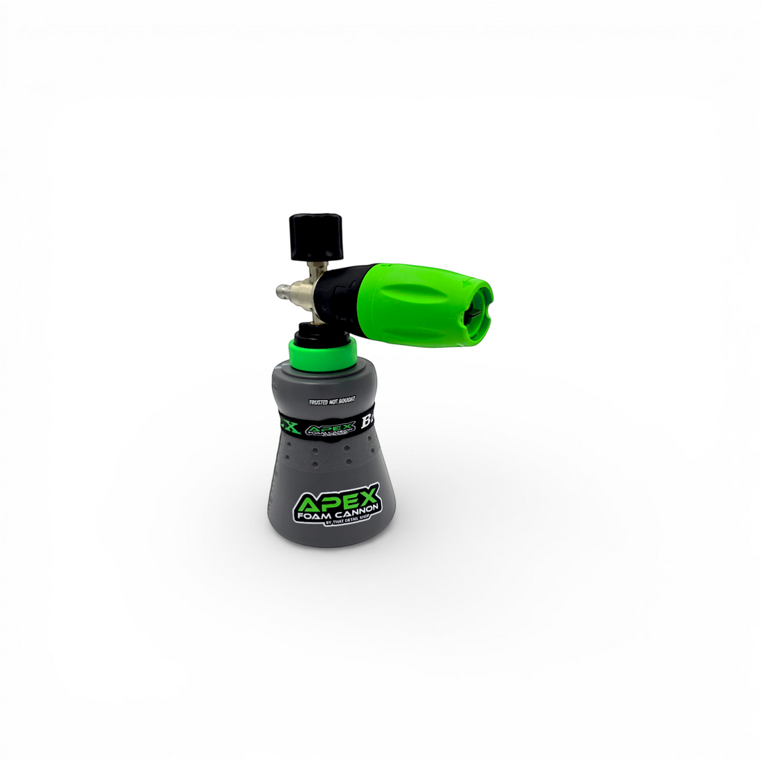 That Detail Shop Apex Foam Cannon with green accents and 1L bottle. Includes ApexBand wristbands.