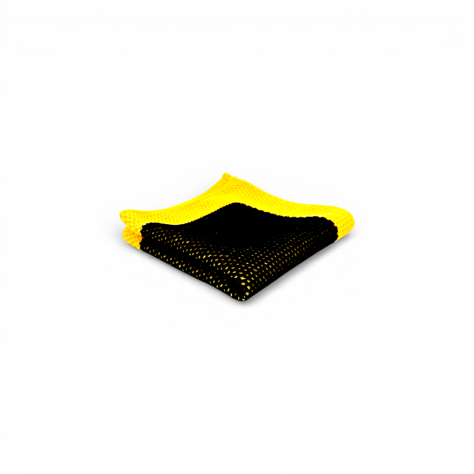 That Detail Shop black and yellow microfiber clay towel with advanced polymerized rubber surface for paint decontamination.